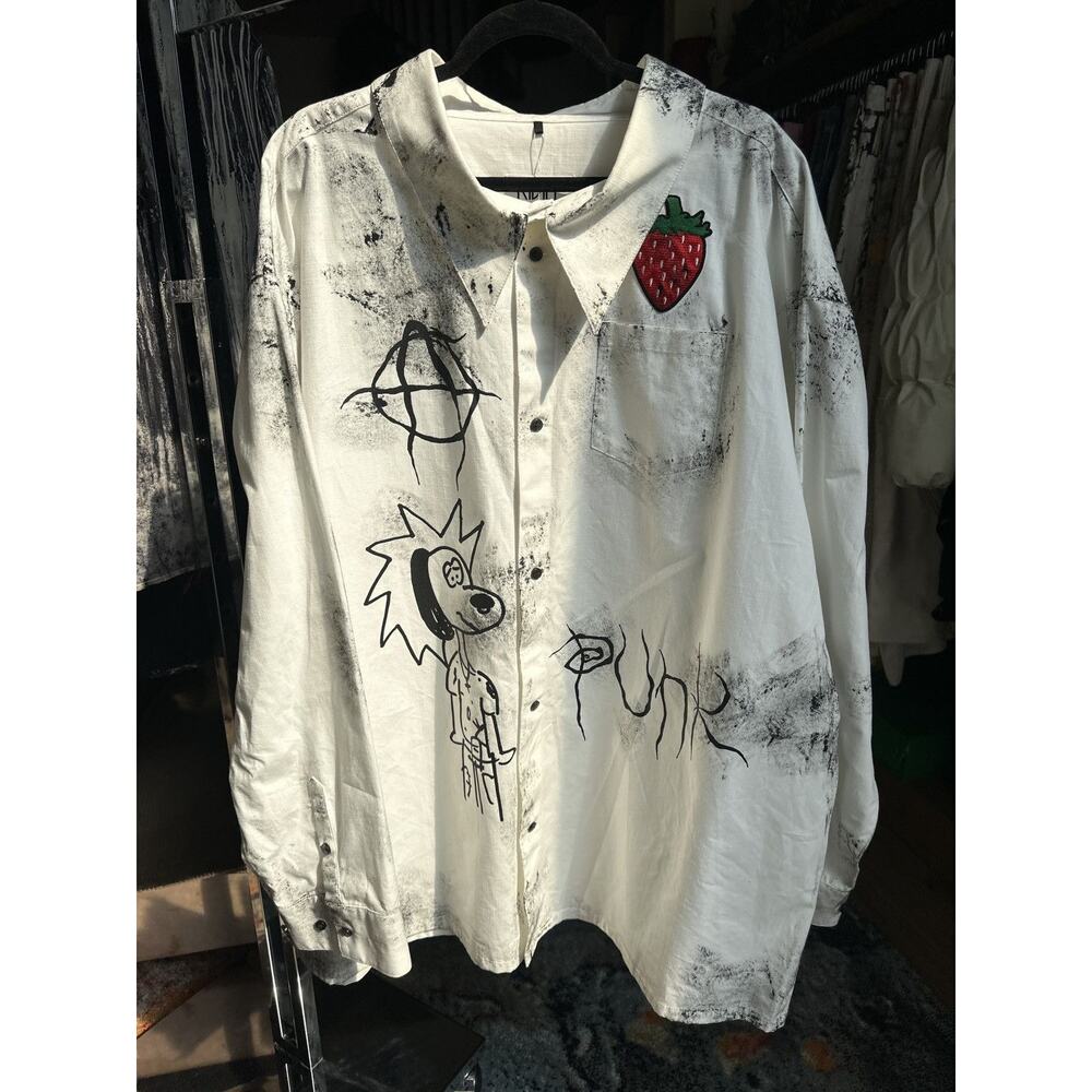 $685 SS25 punk graphic oversized button down